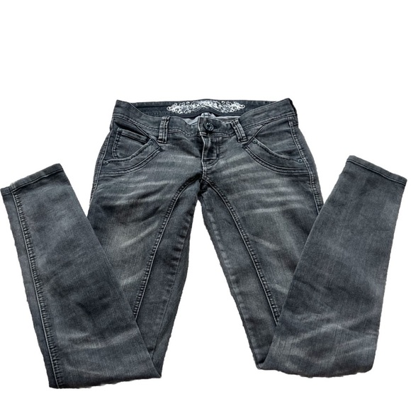 Express Zelda Jean Legging Slim Fit Ultra Low Rise Solid Gray Sz 2 Stretchy - Picture 1 of 9